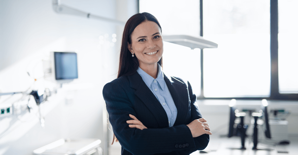 Healthcare business professional standing in an office