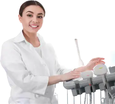 ProMed sonographer in a white coat at ultrasound equipment
